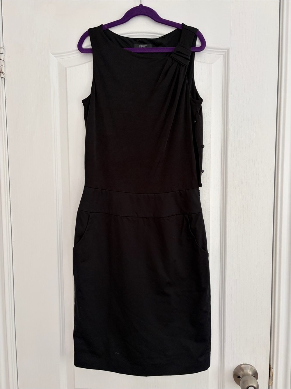 Esprit Black Sleeveless Sheath with Shoulder Pleat